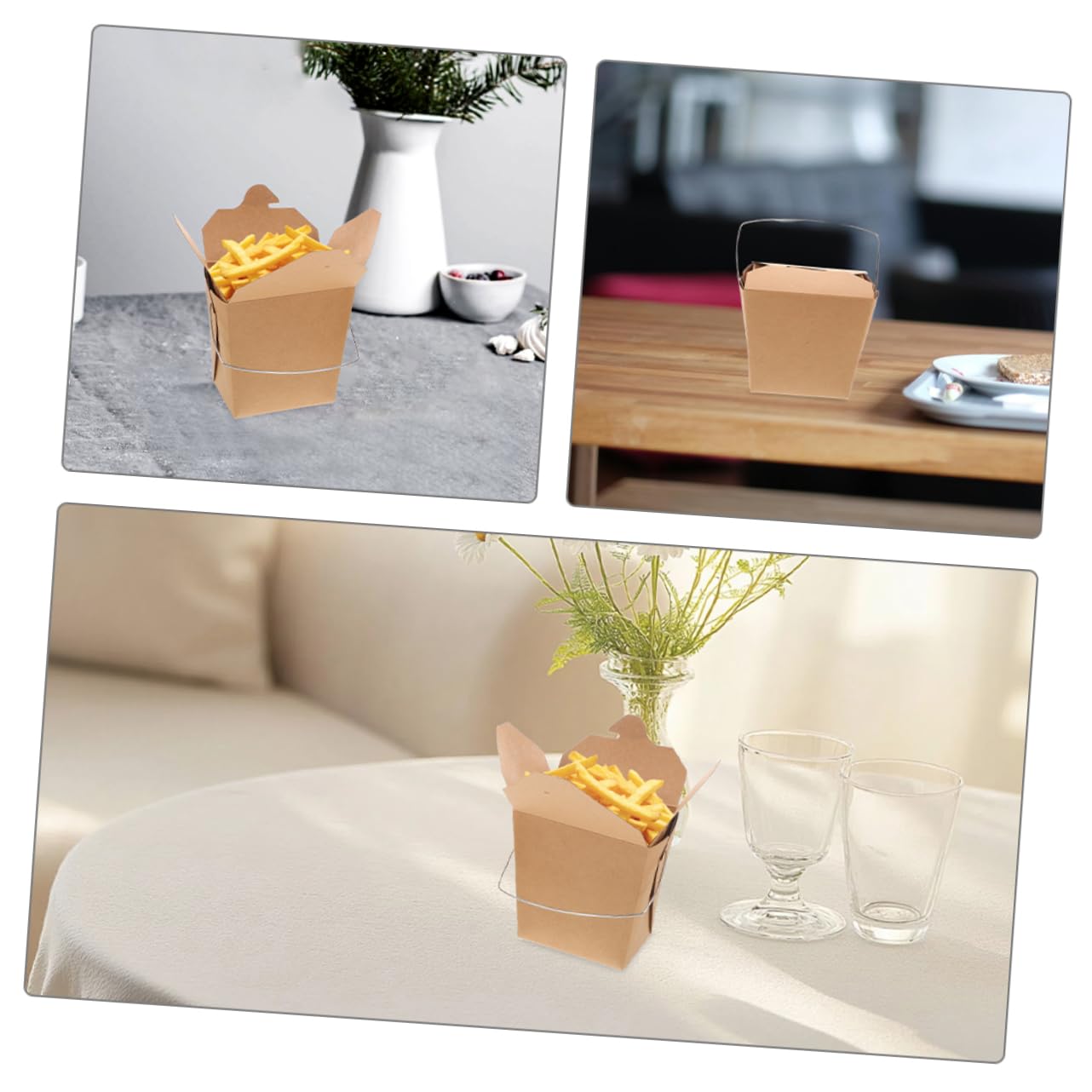 50piezas Cajas De Comida Para Llevar De Cartón Con Asa Unidades De Envases De Papel Para Hamburguesas Comidas Para Llevar Para Picnics y Catering