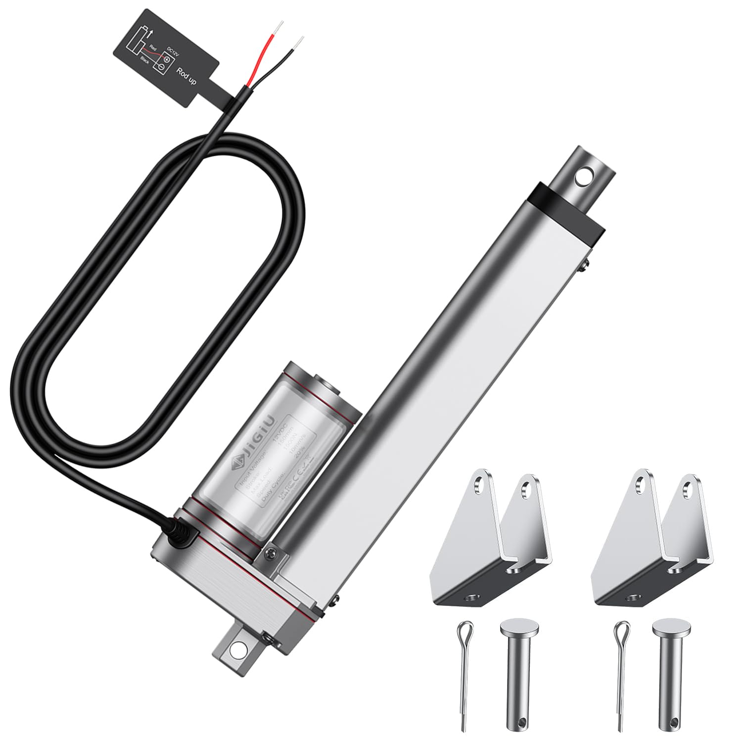JiGiU Actionneur Linéaire 12V 1500N IP65, Course 150mm, 10mm/s, Vérin Électrique Auto-bloquant avec Supports, pour Ouvre-porte/Ouvre-fenêtre, Domotique, Machines - Argent