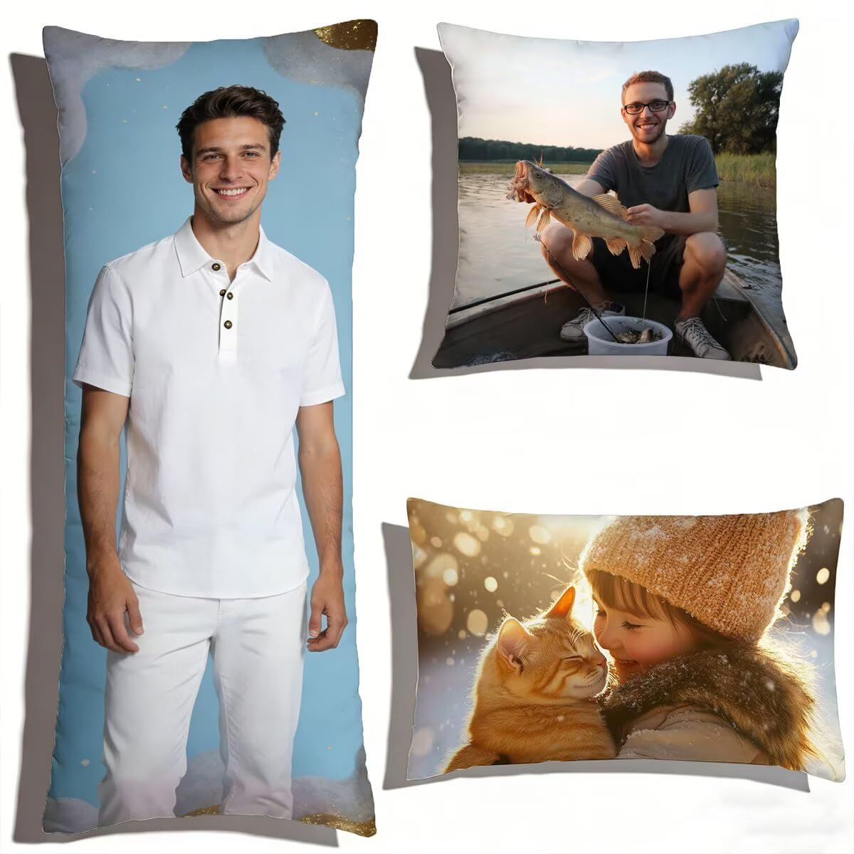 Taie d'oreiller 60x180,Coussin Personnalisé Couverture de Coussin Lavable avec 2 Sides Photo & Texte,Cadeau Personnalisable pour Décoration Chambre Noël,pour Mariage,Saint-Valentin,Anniversaire 0o-73