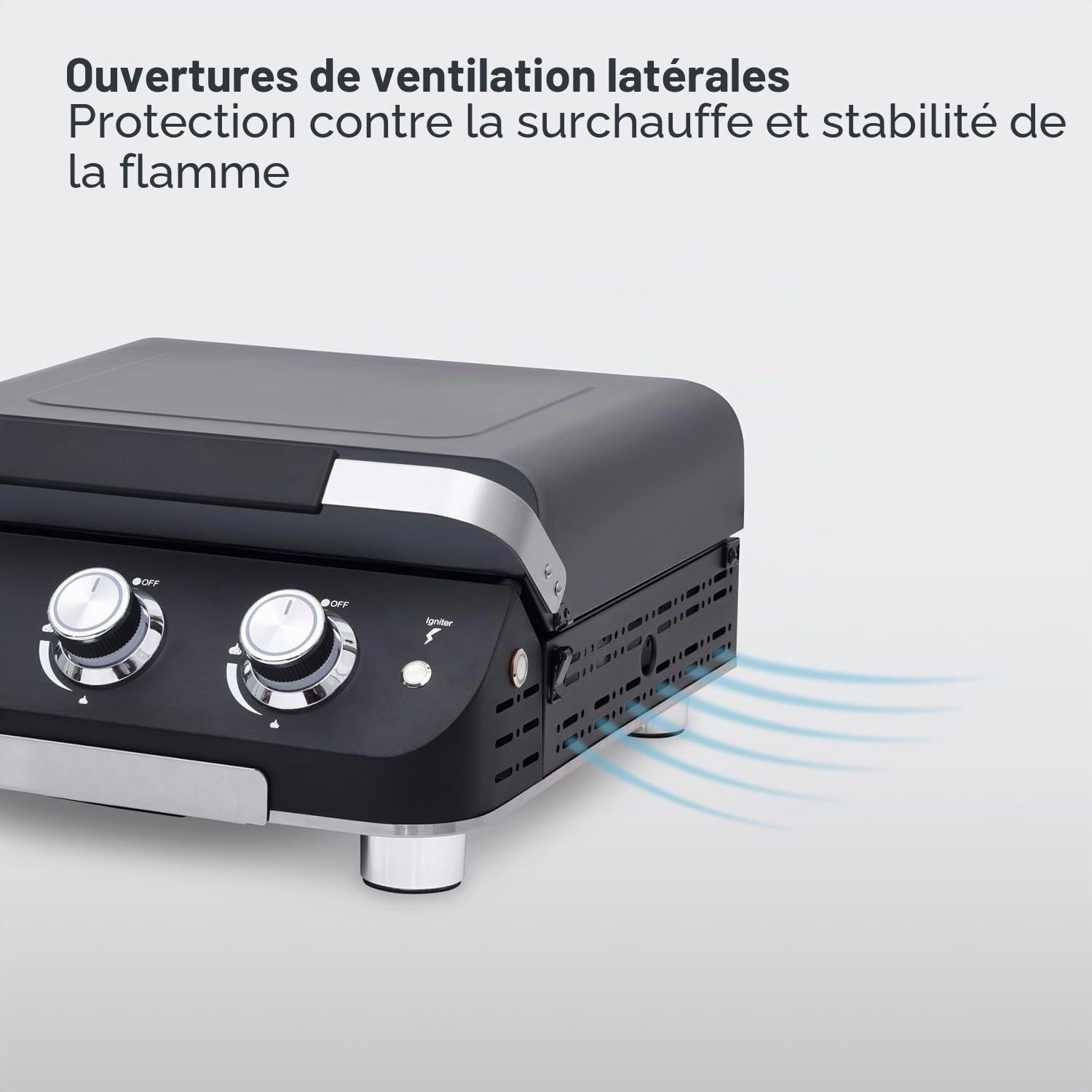 Skandika Plancha à gaz Palo | Plaque de cuisson à 3 brûleurs, égouttoir, barbecue à gaz transportable avec plaque plancha | Camping, bbq de table, jardin