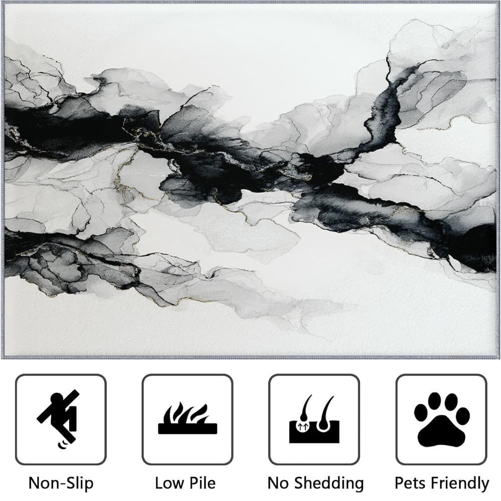 Genérico Flanelowe antypoślizgowe dywaniki do pokoju 160 x 230 cm chiński płynny atrament miękki dywan nieblaknący, czarno-białe dywany do wnętrz do salonu, sypialni, jadalni