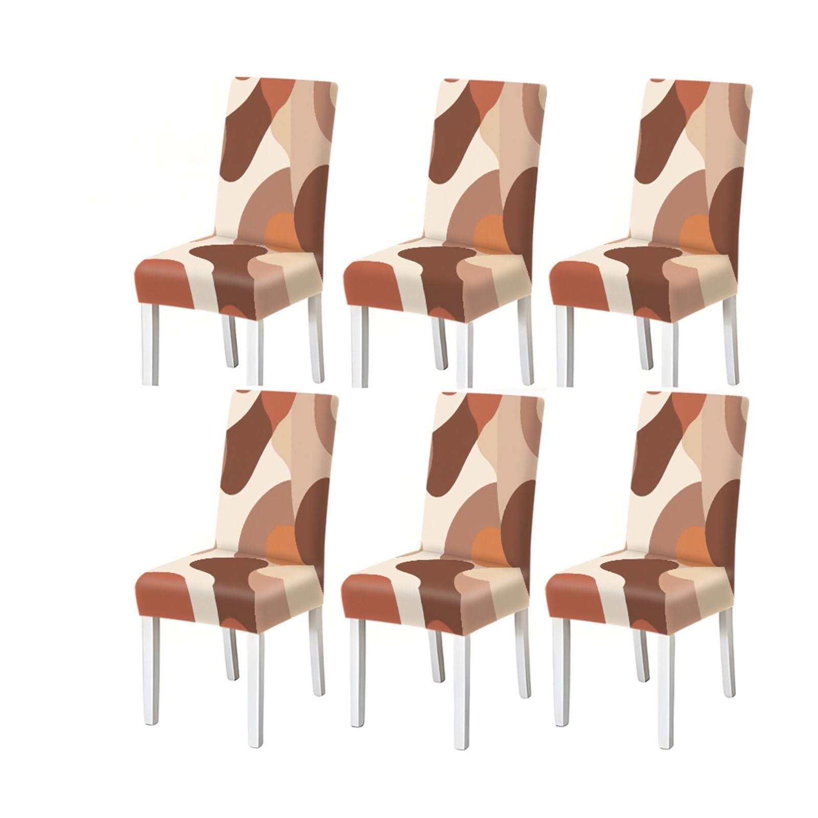 BOSUYBN Terracotta Beige Geometric Abstract Pattern Print Dining Chair Covers Set Of 2/4/6, Stretch Slipcovers For Kitchen Dining Room Furniture Protectors for Home Dining Room(6PCSChair cover)