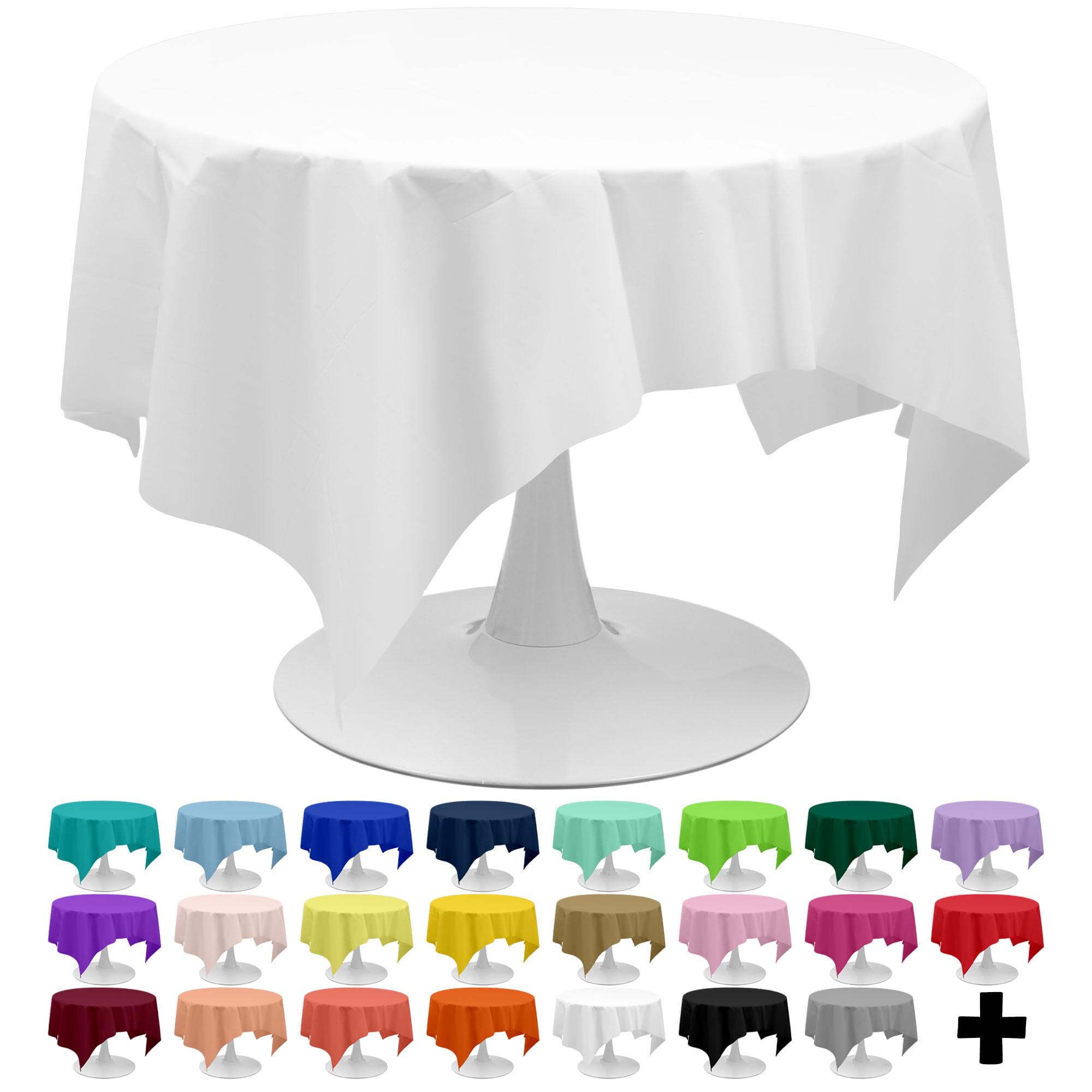 PARTY ULYJA White Tablecloths Plastic 3 Pack Premium 84 Inches Disposable Table Covers Decorative Table Cloths for Round Dinning Kitchen Tables