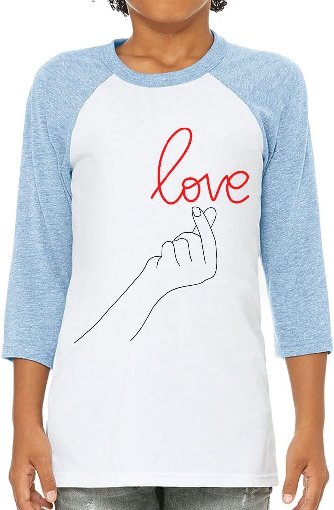 Finger Heart Kids' Baseball T-Shirt - Love 3/4 Sleeve T-Shirt - Cute Baseball Tee