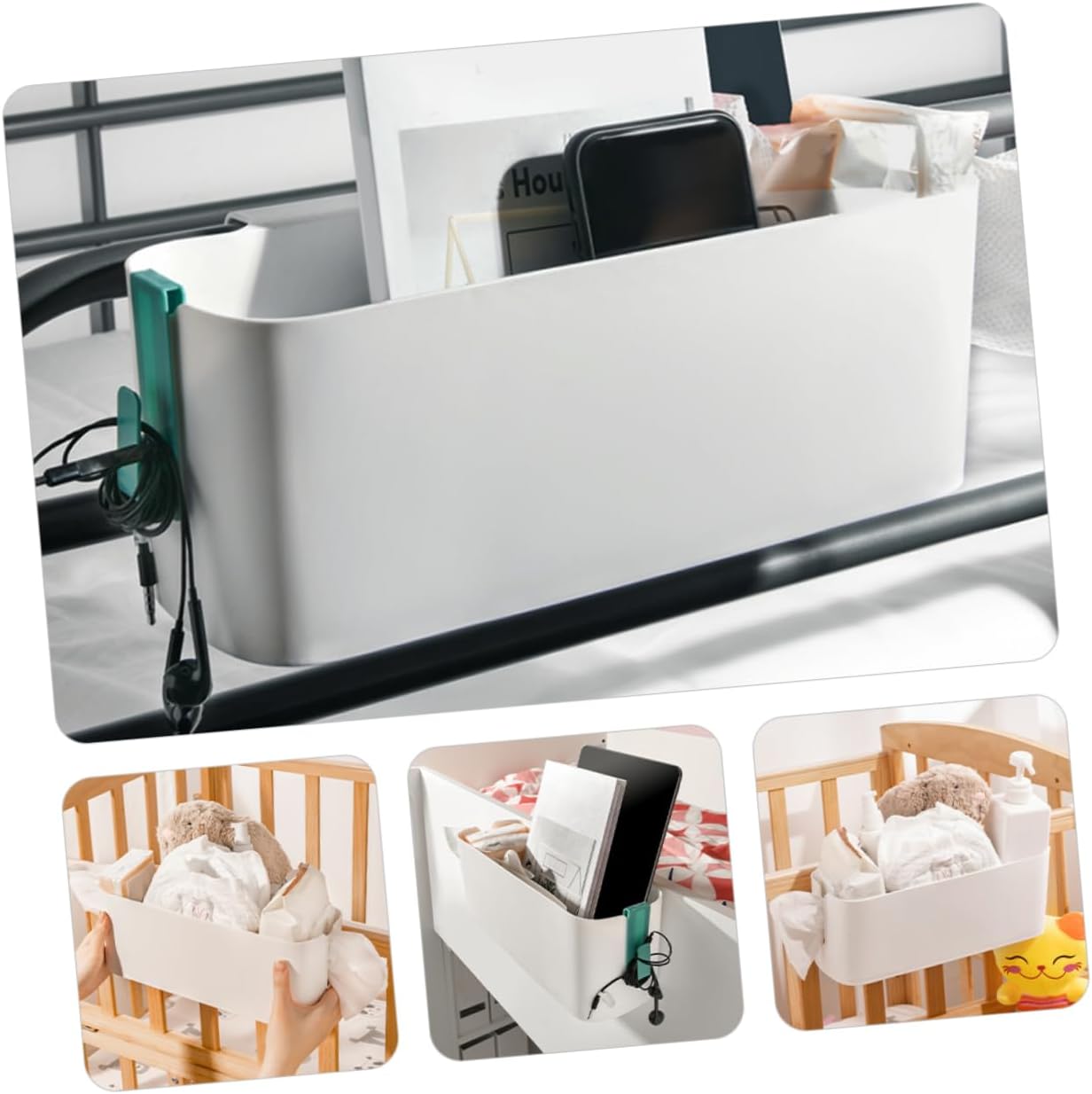 PRETYZOOM 2pcs Plastic Bedside Storage -mounted Organizer Bins for Dorm Bed Desk Hooks for Books Magazines