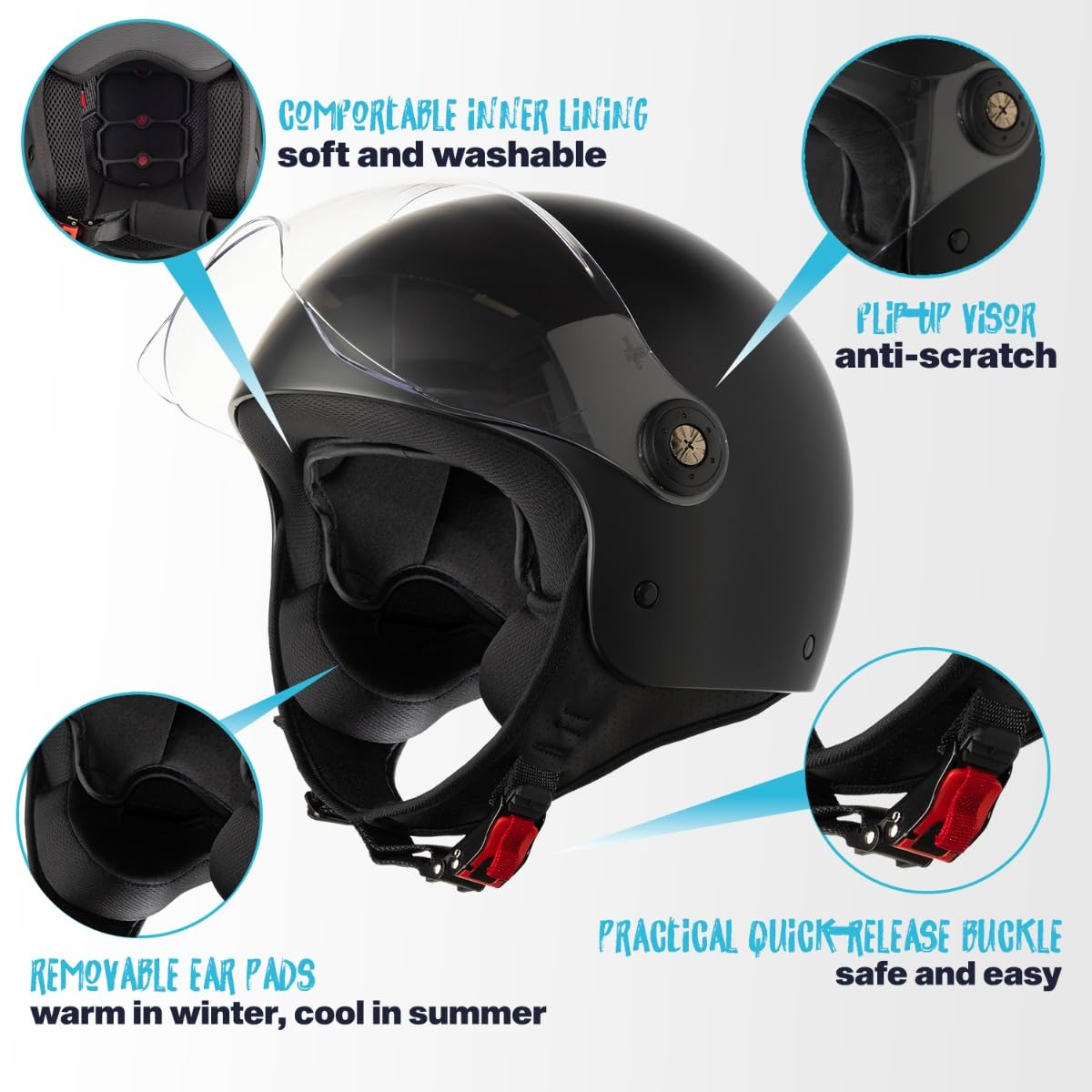 VINZ Duoro Roller Helm Jet Helm Mopedhelm Herren Damen XS-XXL Jethelm Visier ECE 22.06 Zertifiziert Motorradhelm
