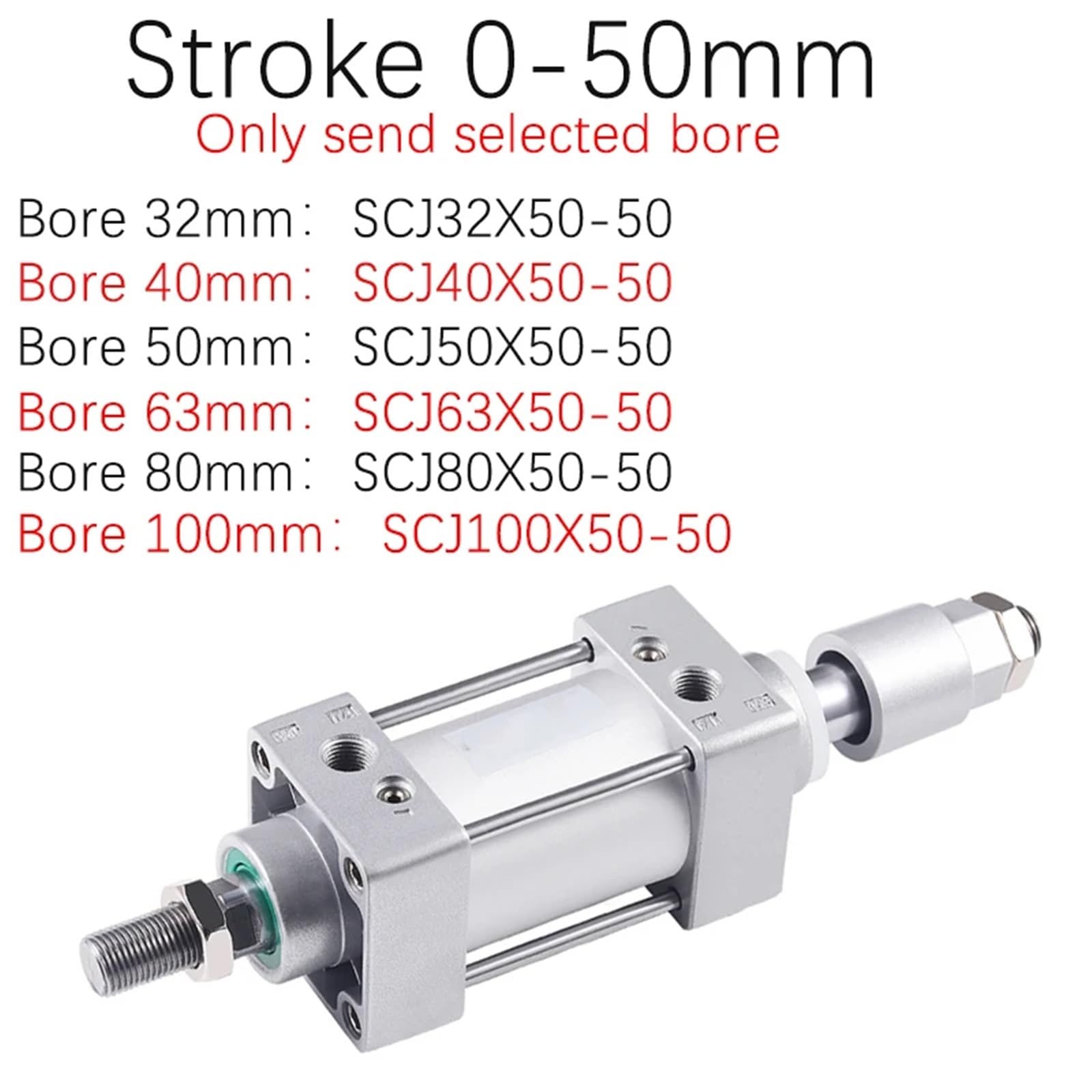 1 stücke SCJ32 * 50/75/100/150/200-50-S Standard Air Pneumatische Zylinder Einstellbare Kolben Doppel Stange Reset Dichtung Staub-Proof(Stroke 0-50mm,SCJ50)