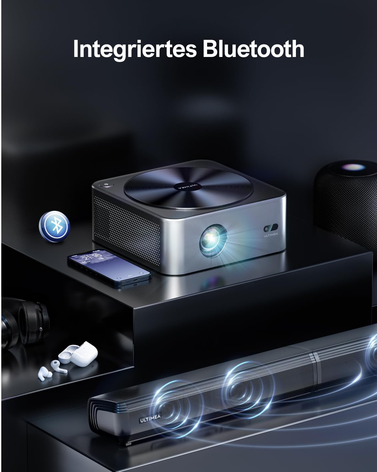 ULTIMEA Beamer WiFi Bluetooth Auto Fokus/Keystone, 700ANSI 21000 Lux, Overheadprojektor 4K, unterstützt Full HD 1080P, Nativ, Heimkino, tragbarer Projektor für iOS Android Phone/TV Stick/Switch