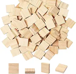 GSHLLO 200 peças de azulejos de madeira com letras em branco, pequenos quadrados finos de madeira, azulejos de artesanato de madeira, mini peças de madeira inacabadas para escrever, esculpir e queimar