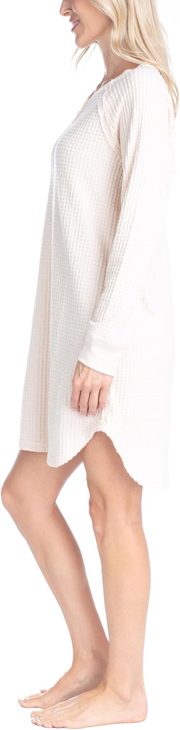 Ocean Pacific Waffle Knit Sleepshirt, Henley Long Sleeve Nightgown Pajamas for Women - Image 3