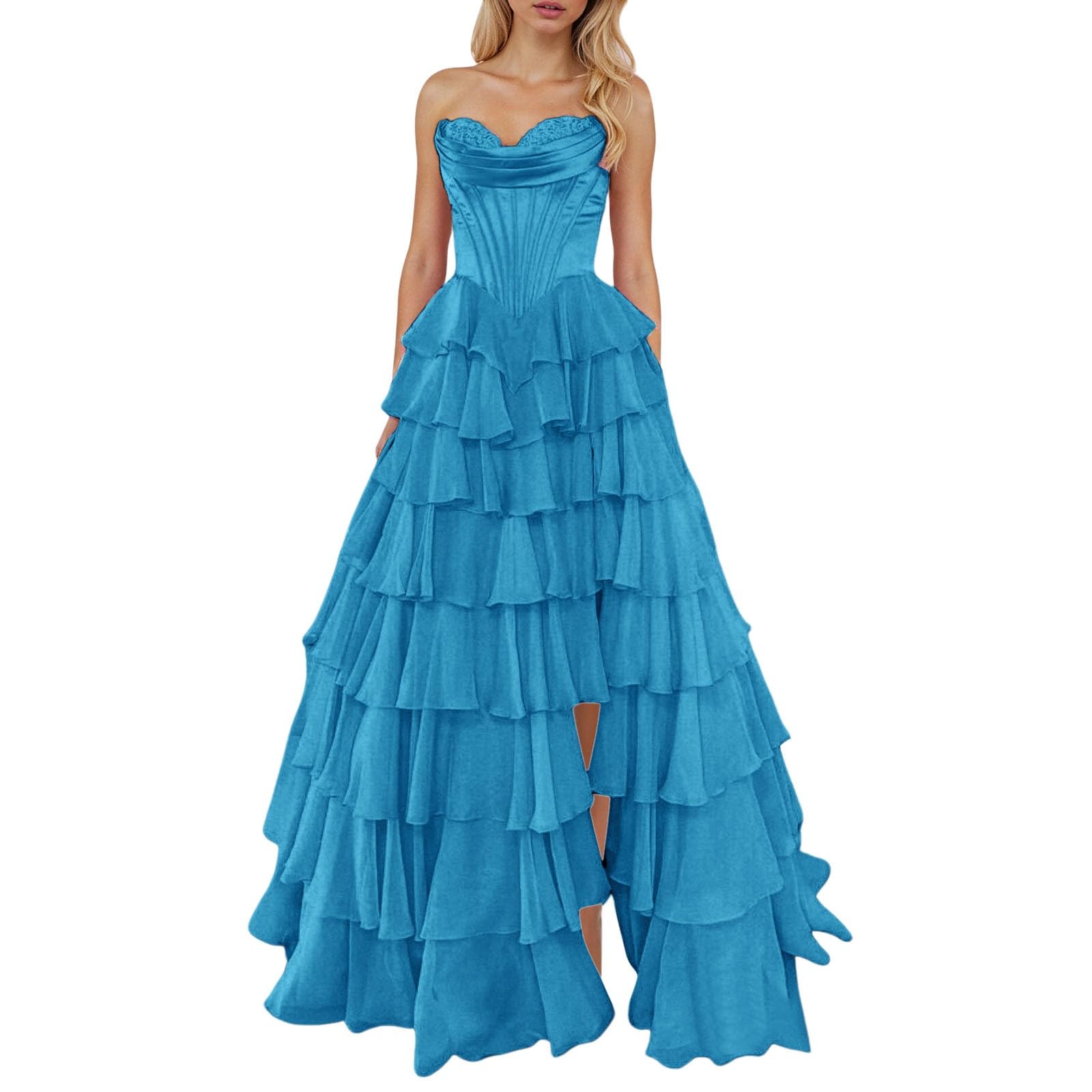 Abiti da Ballo Senza Spalline con Corsetto per Donna, in Chiffon, A Strati, da Sera Formali con Spacco, Abbigliamento Primavera, Vestiti Sexy, Curvy, da Cerimonia, Damigella Bambina