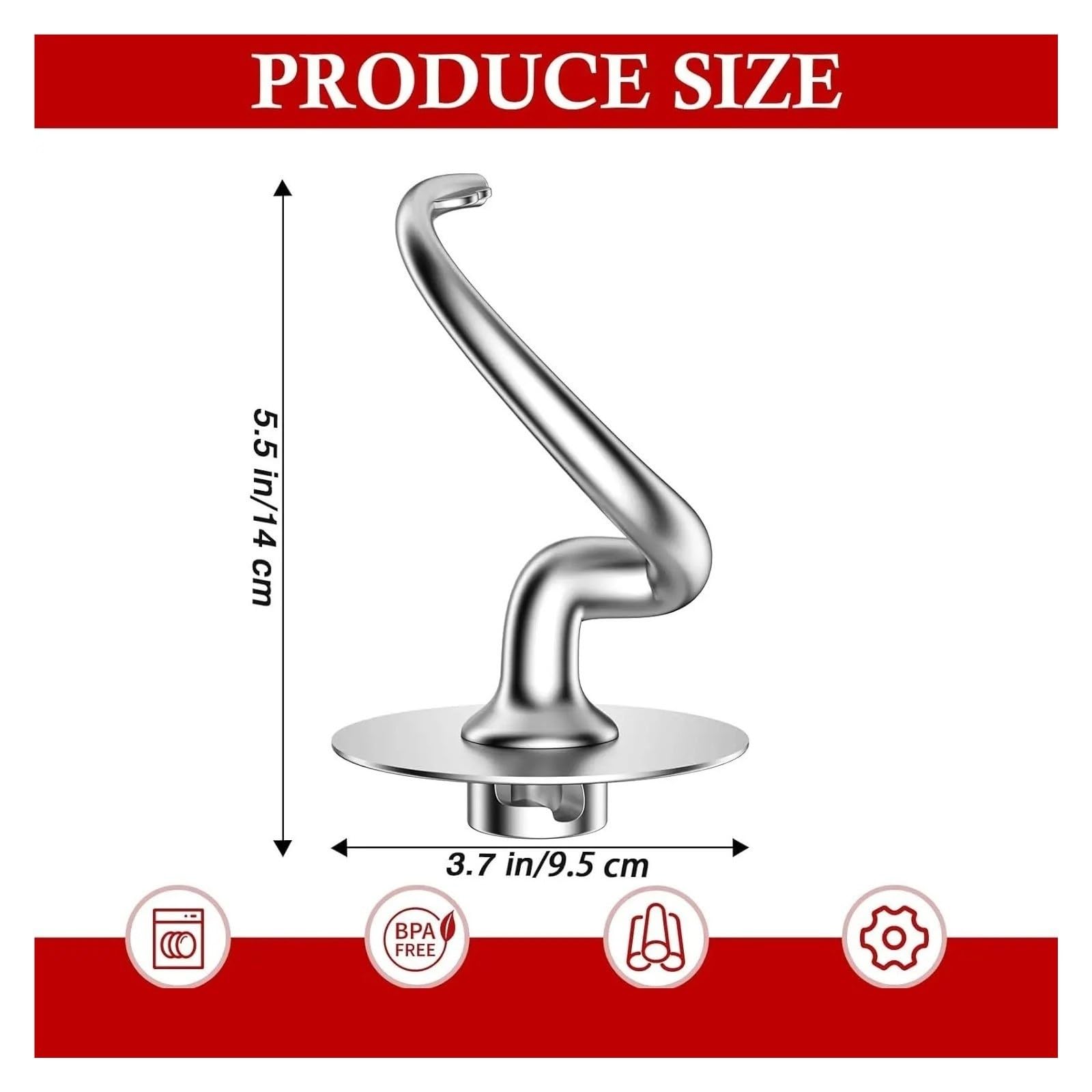 Gancio for Impastare A Spirale for 4,5QT E 5QT, Compatibile Con KitchenAid, Gancio for Pane for Robot Da Cucina, Acciaio Inossidabile 304
