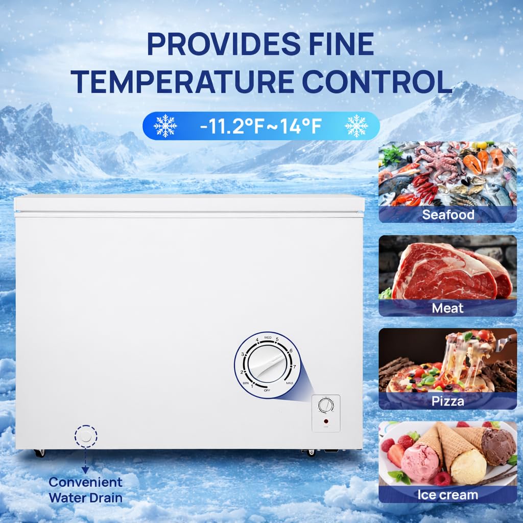 Smad Chest Deep Freezer 14 Cu Ft, Large Chest Freezer with 7 Level Adjustable Temperature,Compact Freestanding Top-opening Deep Freezer with Removable Storage Basket, Wheels, White on Fridge.com