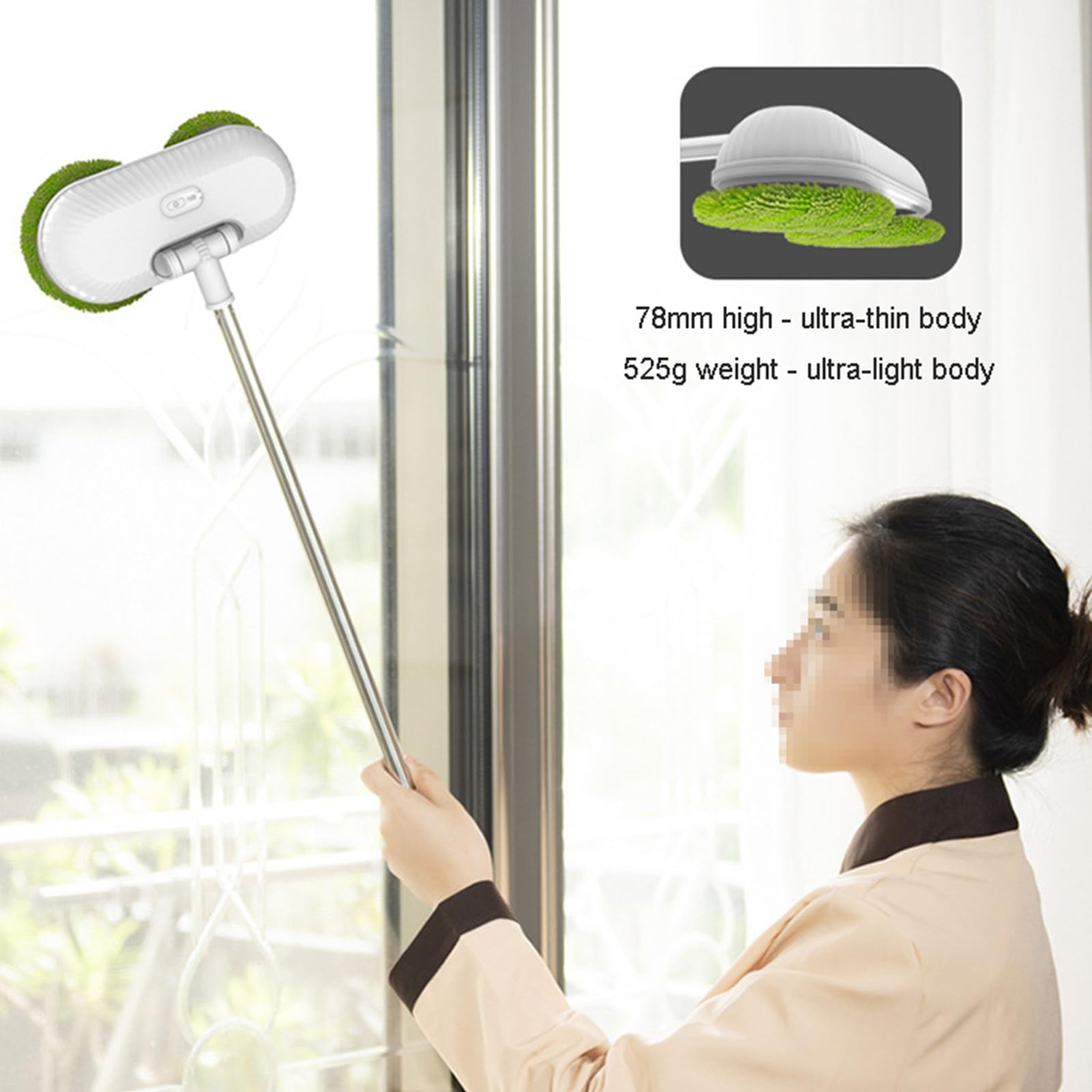 Limpiador de vidrio eléctrico, limpiador automático de ventanas inteligente con cabezal doble para el hogar, fregona telescópica, herramienta de limpieza de paredes,Pink