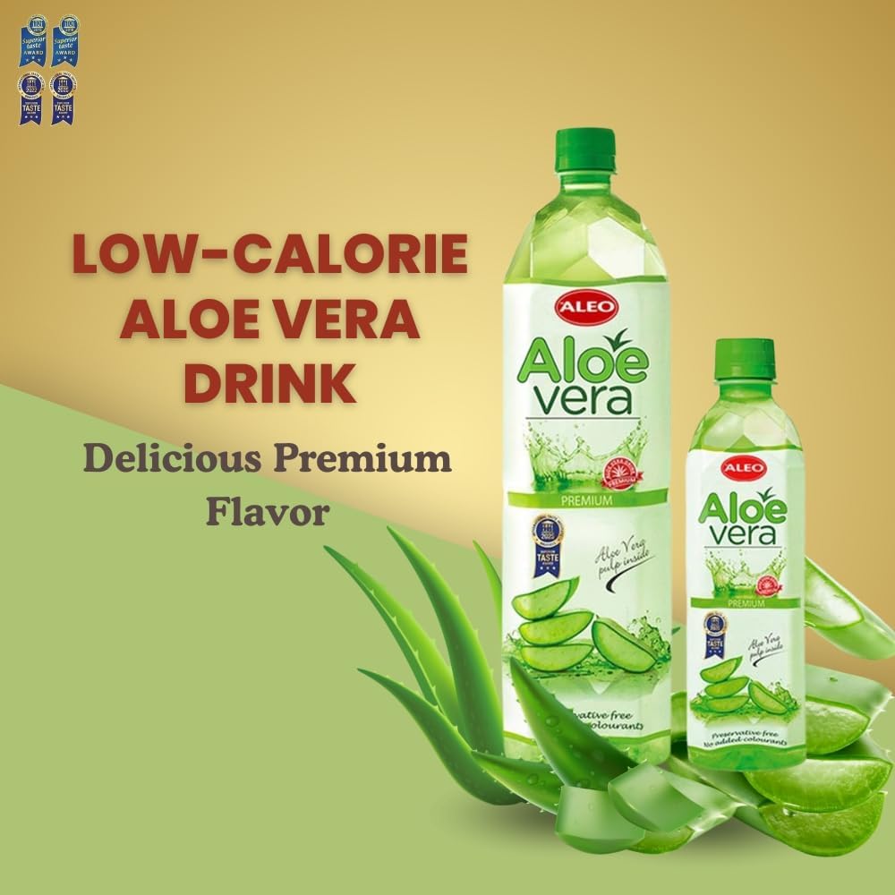 ALEO 0.5L Premium Aloe Vera Drink - Natural, No Preservatives, No Artificial Colors Superior Taste Award 2025