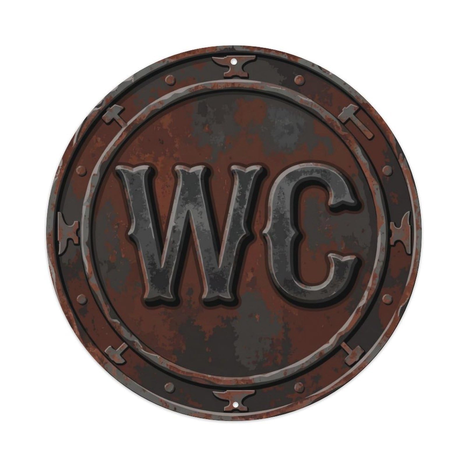 Toilet （WC） Blacksmith Forge Emblem Metal Tin Sign Plaque Wall Decor for Cafe, Club Bar, Office, Home Garden Round Metal Poster 8x8Inch