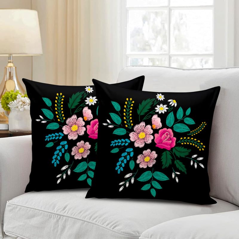 BMRGIFTS Jute Fabric Decorative Designer Printed 200 TC Cushion Cover Decorations For Sofa Living Room 12 X 12 Inch Set Of 2 Multi (CC1)-image-24