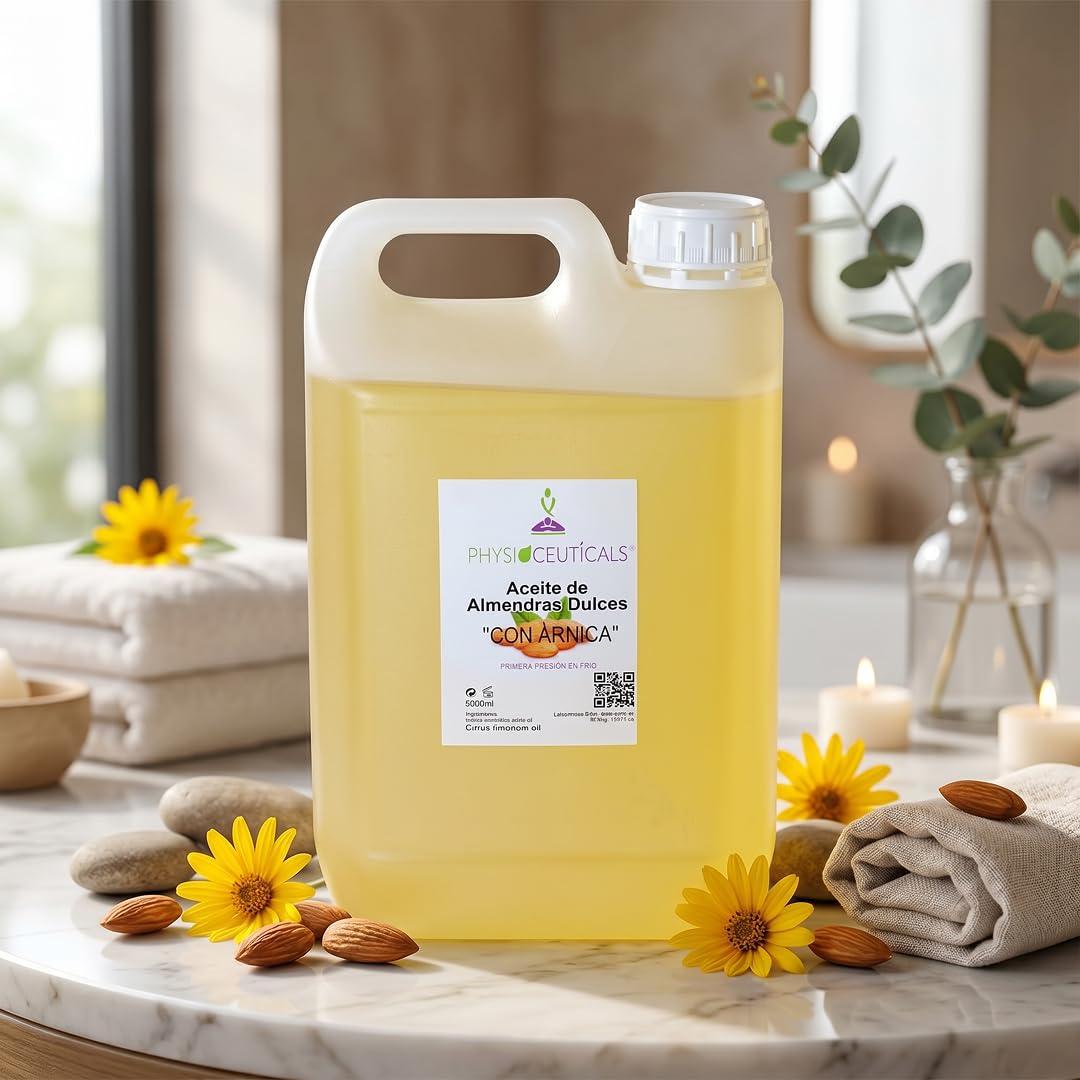 Aceite de Almendras con Árnica 5000ml + Dosificador - Aceite Vegetal con Árnica Montana para Masaje Profesional, Fisioterapia y Quiromasaje