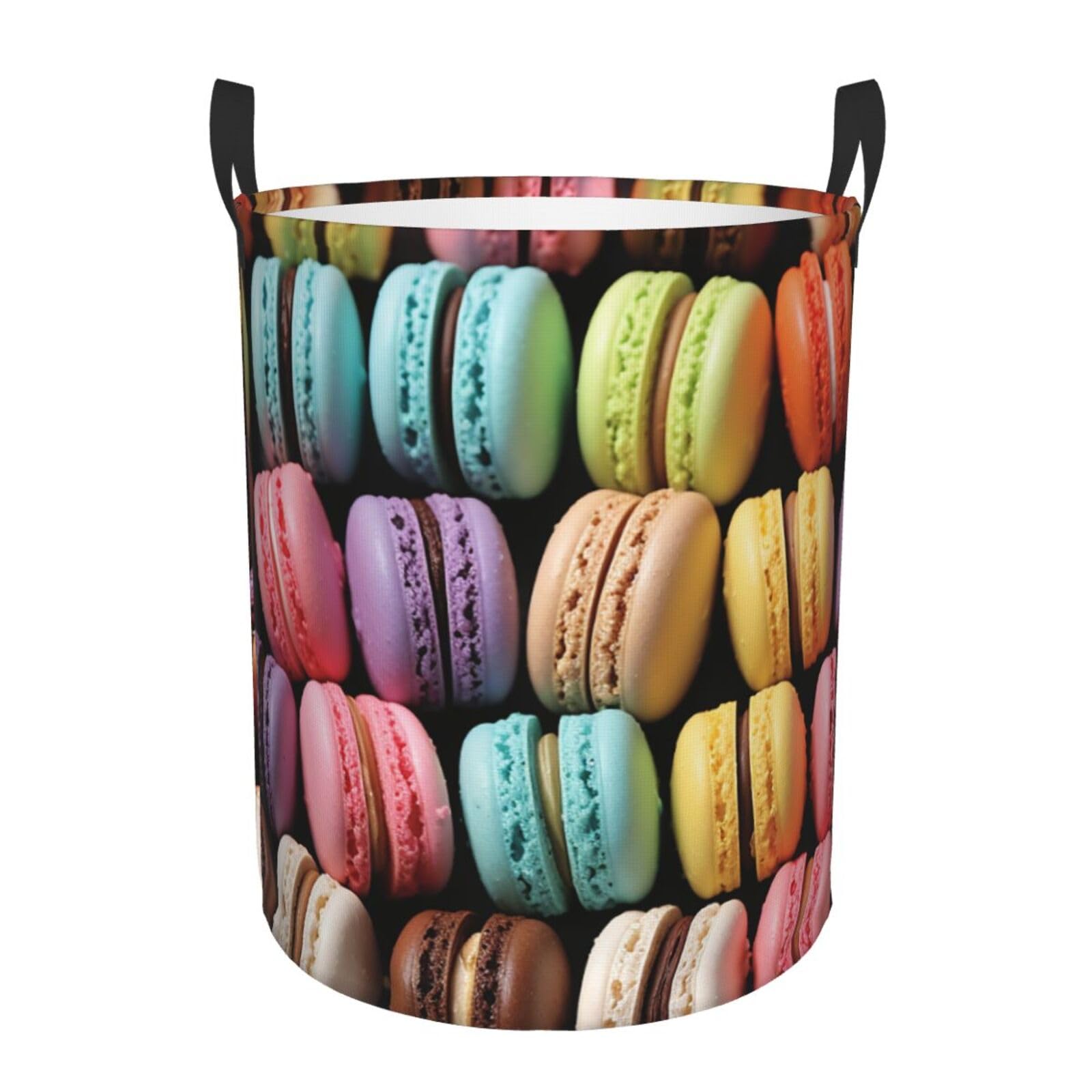 Macaron Biscuit Flavored Pastries Laundry Basket With Handles, Foldable Laundry Hamper Oxford Cloth Dirty Clothes Basket Waterproof Clothes Toys Storage Bin Organizer for Bedroom Bathroom Dorm