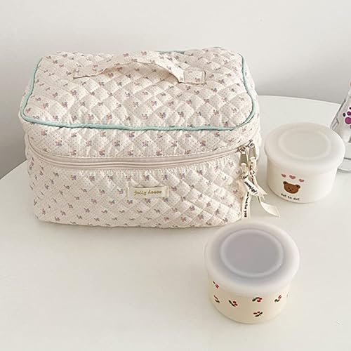 Miniatura 4 de Juoxeepy Bolsa de maquillaje acolchada de algodón floral, bolsa de cosméticos Jolly House Neceser Coquette Estético Bolsa de maquillaje Cosméticos,