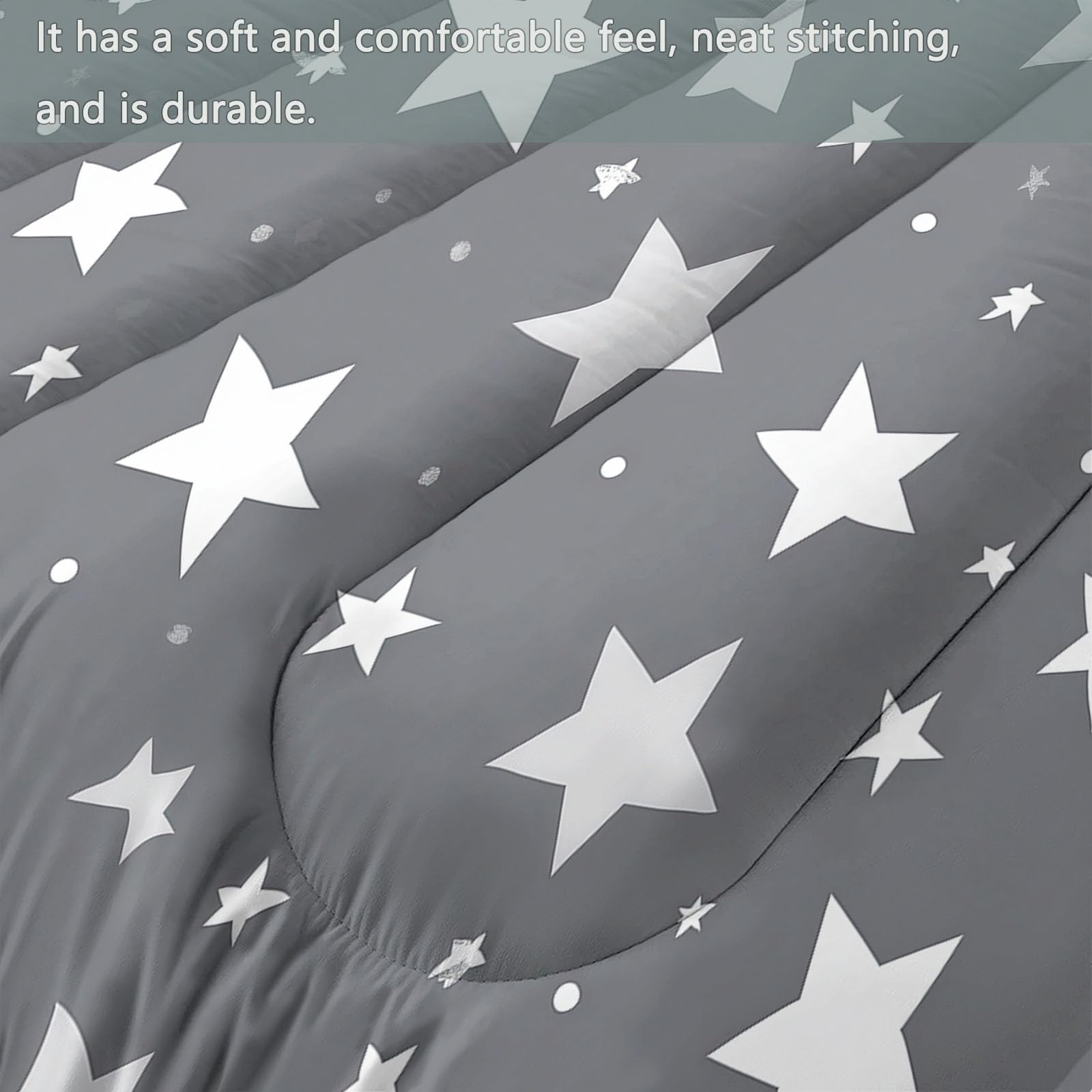Dibujos Animados De Lindas Estrellitas Edredón nórdico de Microfibra 155x220 cm – Relleno nórdico 4 Estaciones – Ultra Suave Ligero, Reversible y Transpirable, Gris