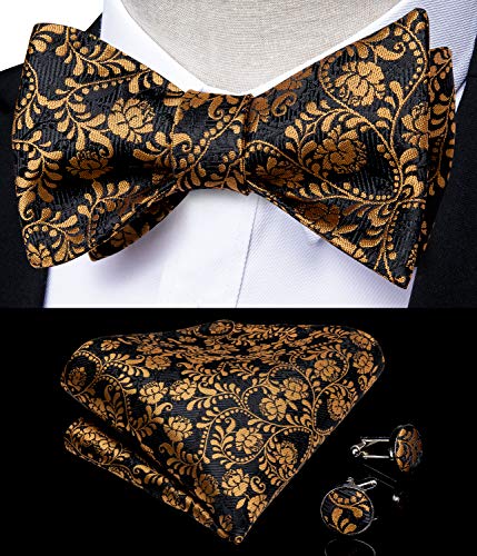 Image of DiBanGu Men Bow Tie Paisley Striped Self-Bow Tie for Men and Silk Woven Bowtie Pocket Square Cufflinks Wedding Party