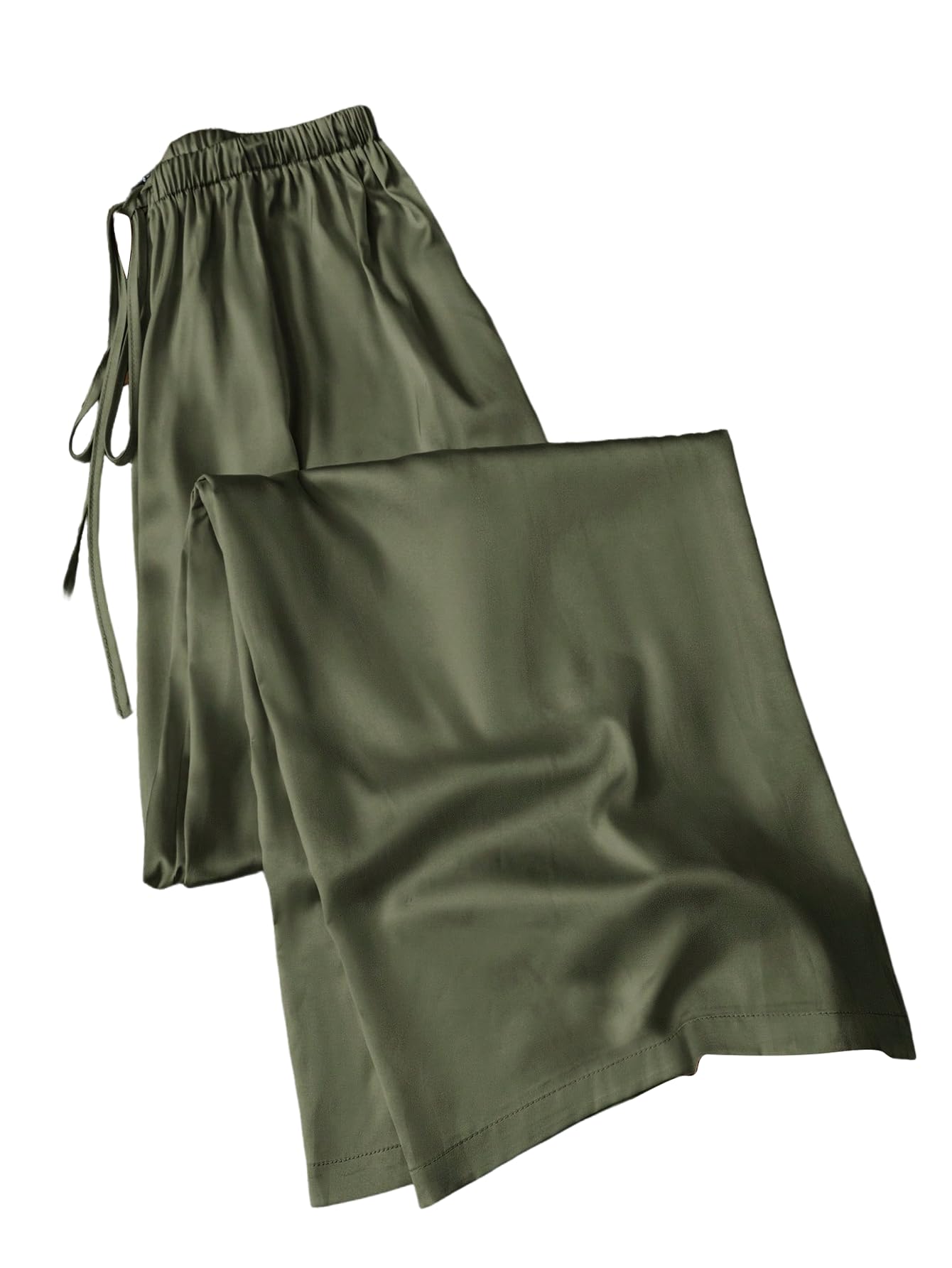 WDIRARA Womens Satin Wide Leg Pants Drawstring Elastic Waist Loose Comfy Baggy Pants