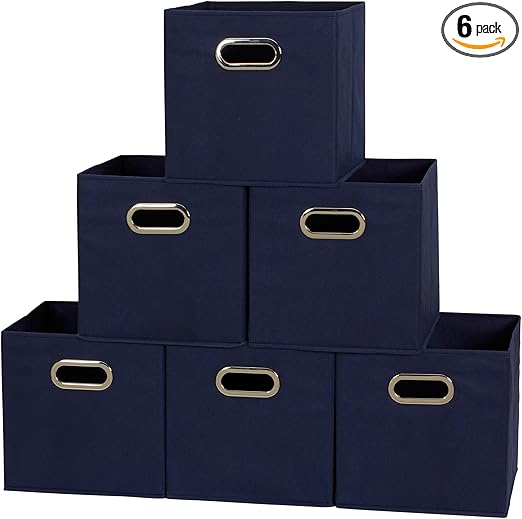 Household Essentials 81-1 Foldable Fabric Storage Bins | Set of 6 Cubby Cubes with Handles | Navy Blue, 6 lbs