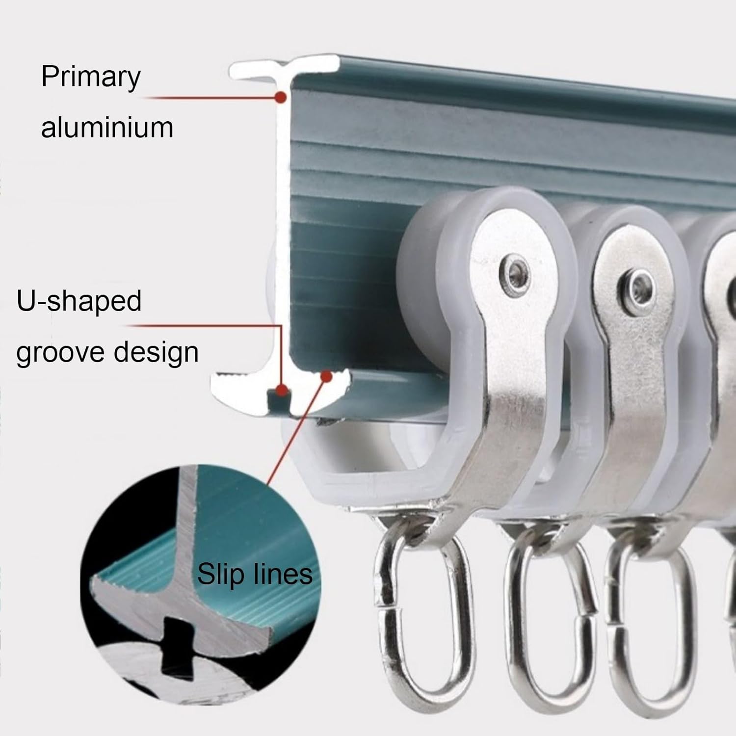 Curtain Track Aluminium Curtain Rails Stainless Steel Mute Pulley Triple Sound Deadening Curtain Track Kit Perforated Ceiling Track Privacy Partition(Blue,8.9ft)