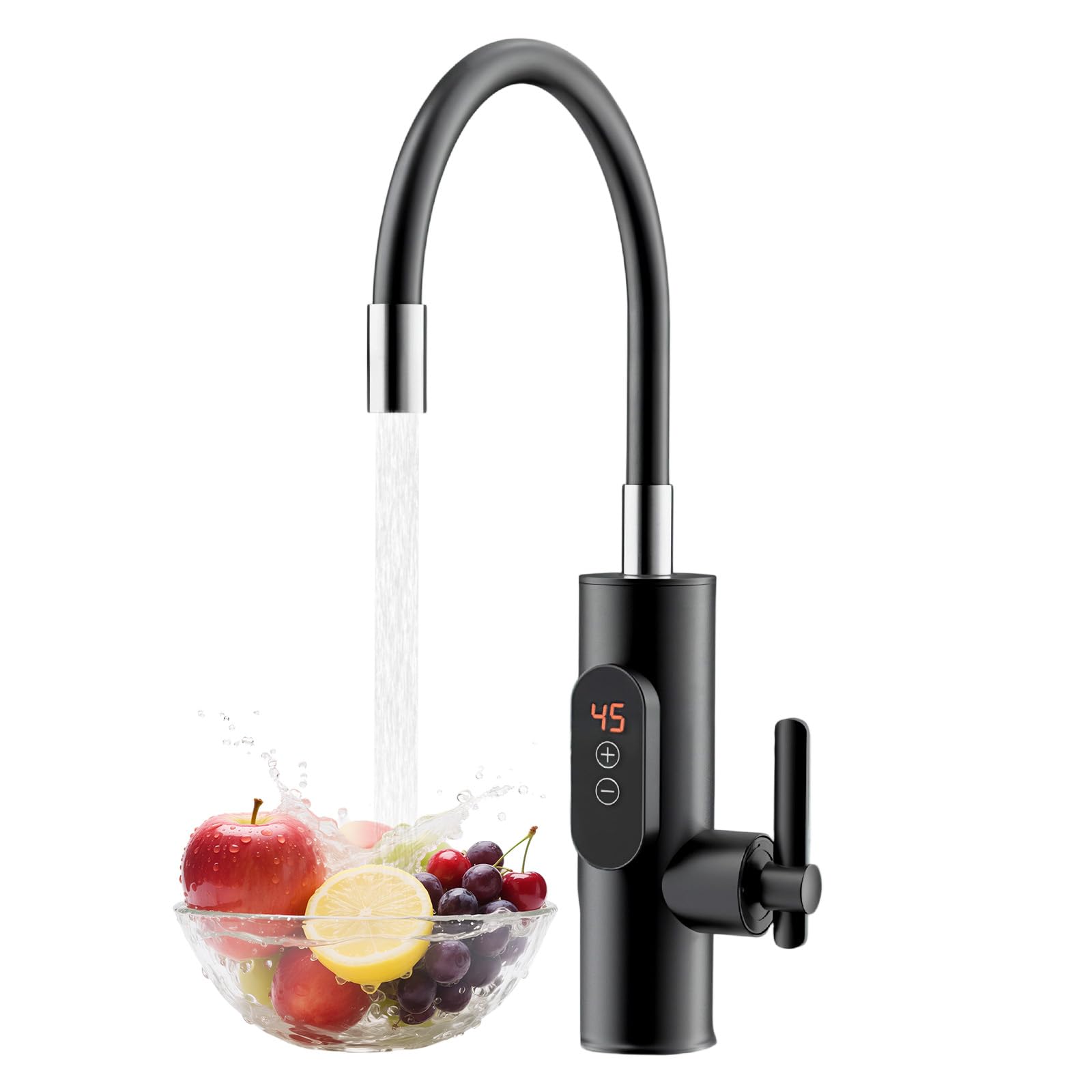 Yolispa Elektryczny kran z podgrzewaczem wody, 3300 W, kran z podgrzewaczem wody, z cyfrowym wyświetlaczem, regulowana temperatura, elektryczny podgrzewacz wody, obracany o 360°
