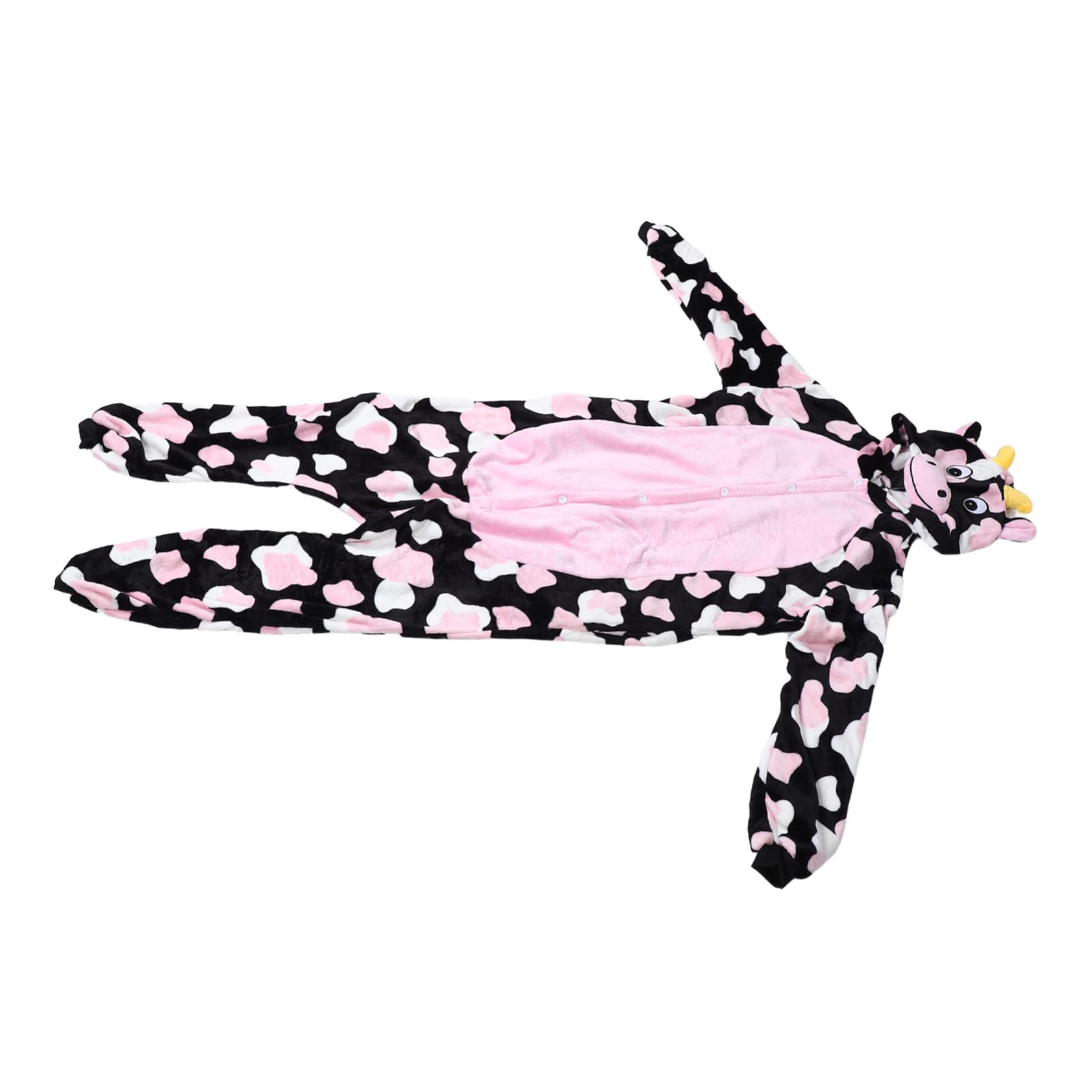 Ipetboom Pijama Entero Unisex de Franela Gruesa Vaca Rosa para Halloween y Cosplay Disfraz Cómodo y Cálido para Hombre y Mujer XL