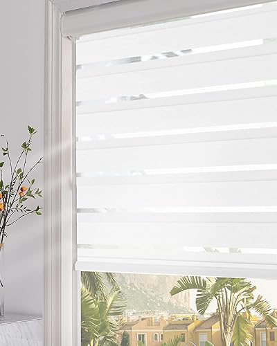 Miniatura 2 de Persilux Persiana enrollable opaca y traslúcida, cebra, 22 pulgadas de ancho x 64 pulgadas de alto, blanco, filtro y control de luz, día, noche,