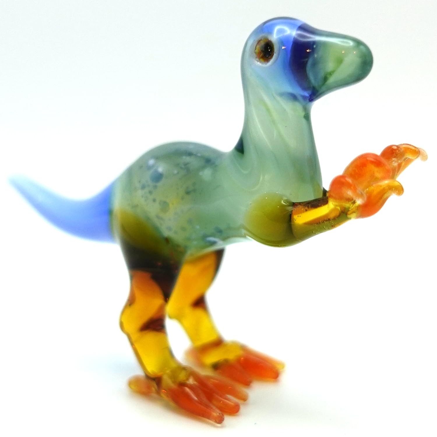 T-rex Tyranozaur, dinozaur, małe miniaturowe figurki, ręcznie malowane dmuchane szkło, sztuka, zwierzęta, kolekcjonerski, prezent, dekoracja domu, wielokolorowe, zielone
