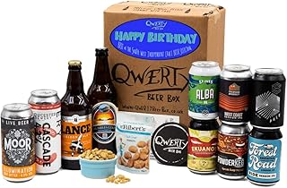 Premium IPA/Pale Ale Happy Birthday Beer Gift Hamper - 10 Independent Craft Beers, Snack & Tasting Guide by QWERTY Beer Box - Beer Gift Set
