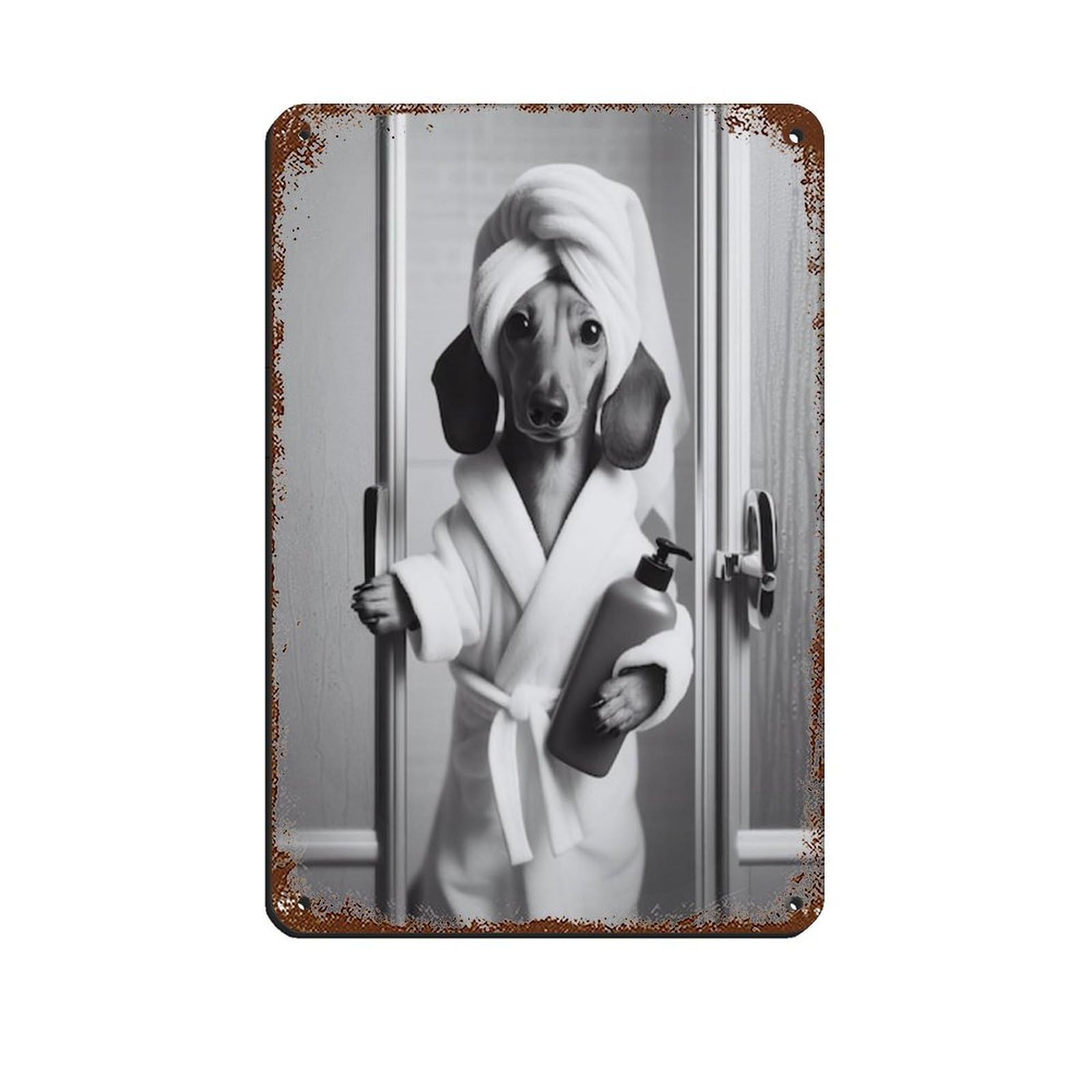 Dachshund Bathroom Art Poster Tin Sign Vintage Metal Pub Club Cafe Bar Home Wall Art Decoration Poster Retro 8x12inch(20x30cm)