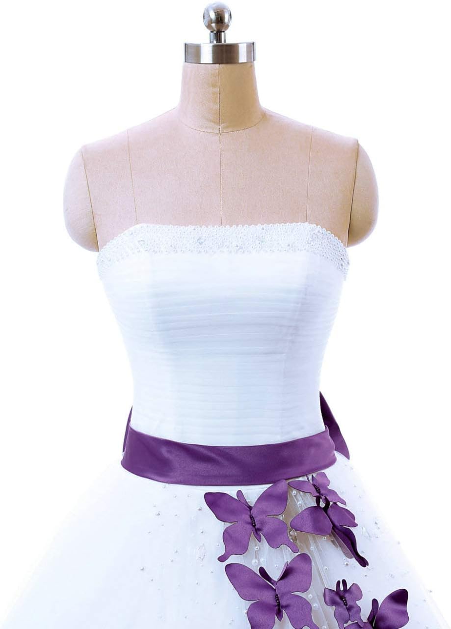 Women's Butterfly Flower Pearls Wedding Dress Formal Prom Gown