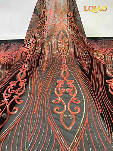 Royaltime Orange Africa Sequin Fabric by The Yards 4 Yards in a Continue One pc 2 Way Stretch Embroidery Apparel Sewing Wedding/Party/Evening Dress Lace Fabric 4 Yards