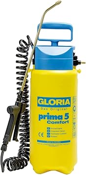 Gloria Pulverizador a presión Prima 5 Comfort - Pulverizador de jardín, Capacidad de llenado 5 L, Equipamiento Confortable, Manguera en Espiral de 2,5 m, conexión para el compresor