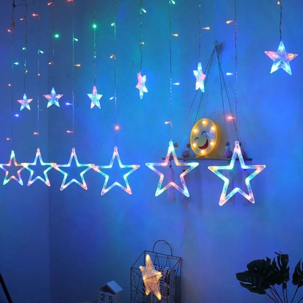 KHIZAR 6+6 Star Curtain Led Light Christmas Decoration Festival Occassional Diwali Ramadan Ganpati New Year Party Decor Led Lightings (Warm White) 4