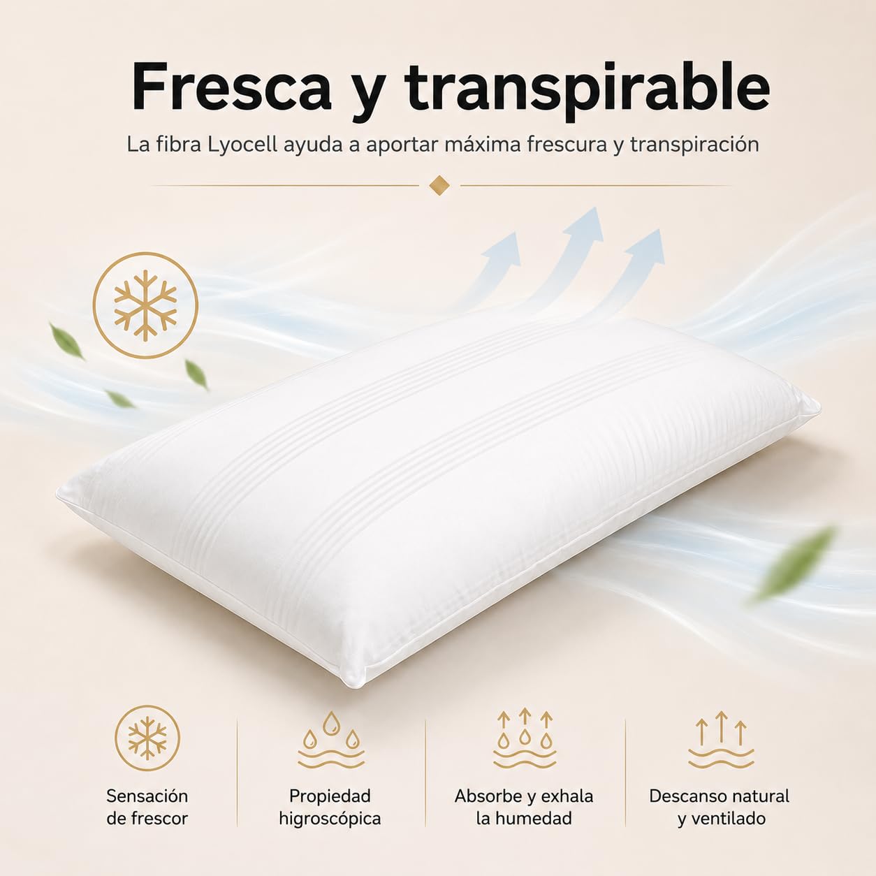 Moshy Almohada Alta Aret, Relleno Ergotex y Lyocell, Doble Funda 100% Algodón, Firmeza Media-Alta (50x70 cm)