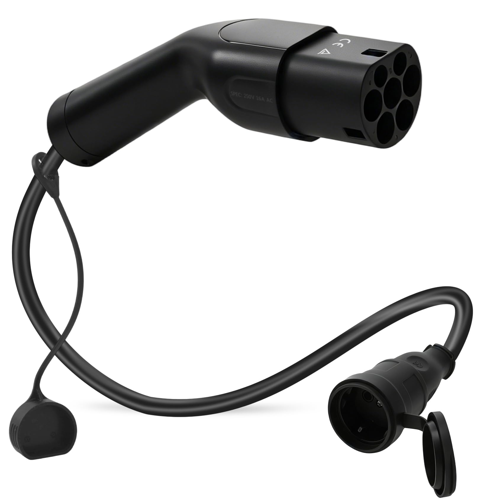 JULIK Typ 2 auf Schuko Adapter 16A 250V, Typ2 IEC 62196 EV Ladekabel LadegeräT Ladestationen Wallbox zu Schuko Steckdose für Elektrofahrzeuge E-Auto E-Motorrad Haushaltssteckdose (schwarz)