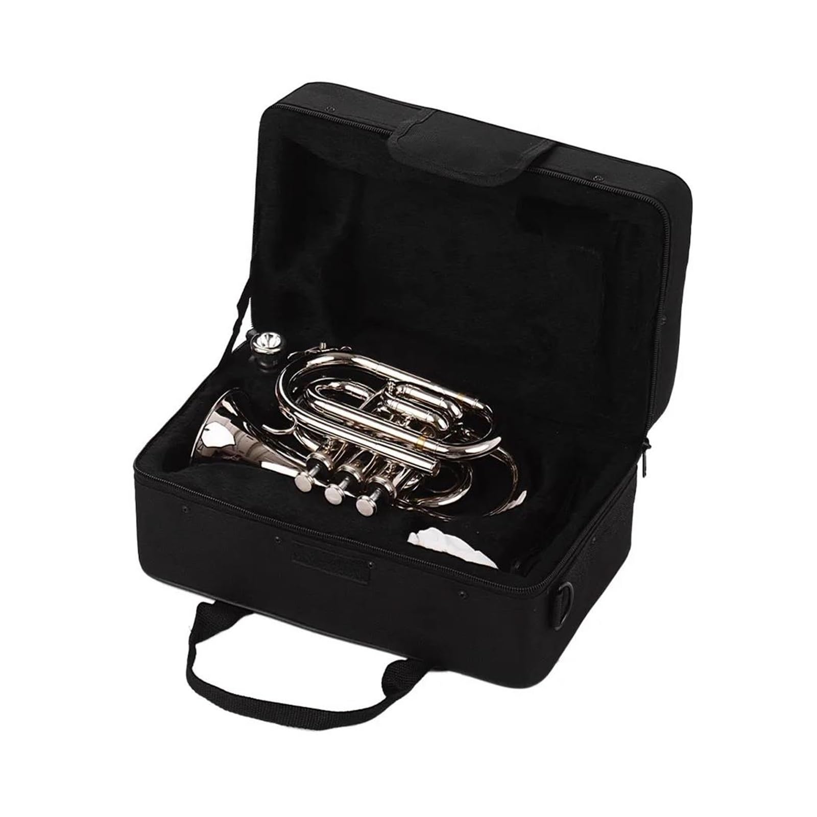 trąbka instrument Trąbka Kieszonkowa Bb, Płaski Instrument Dęty Z Mosiądzu Z Ustnikiem, Futerał Do Przenoszenia Akcesoriów (Color : Silver)