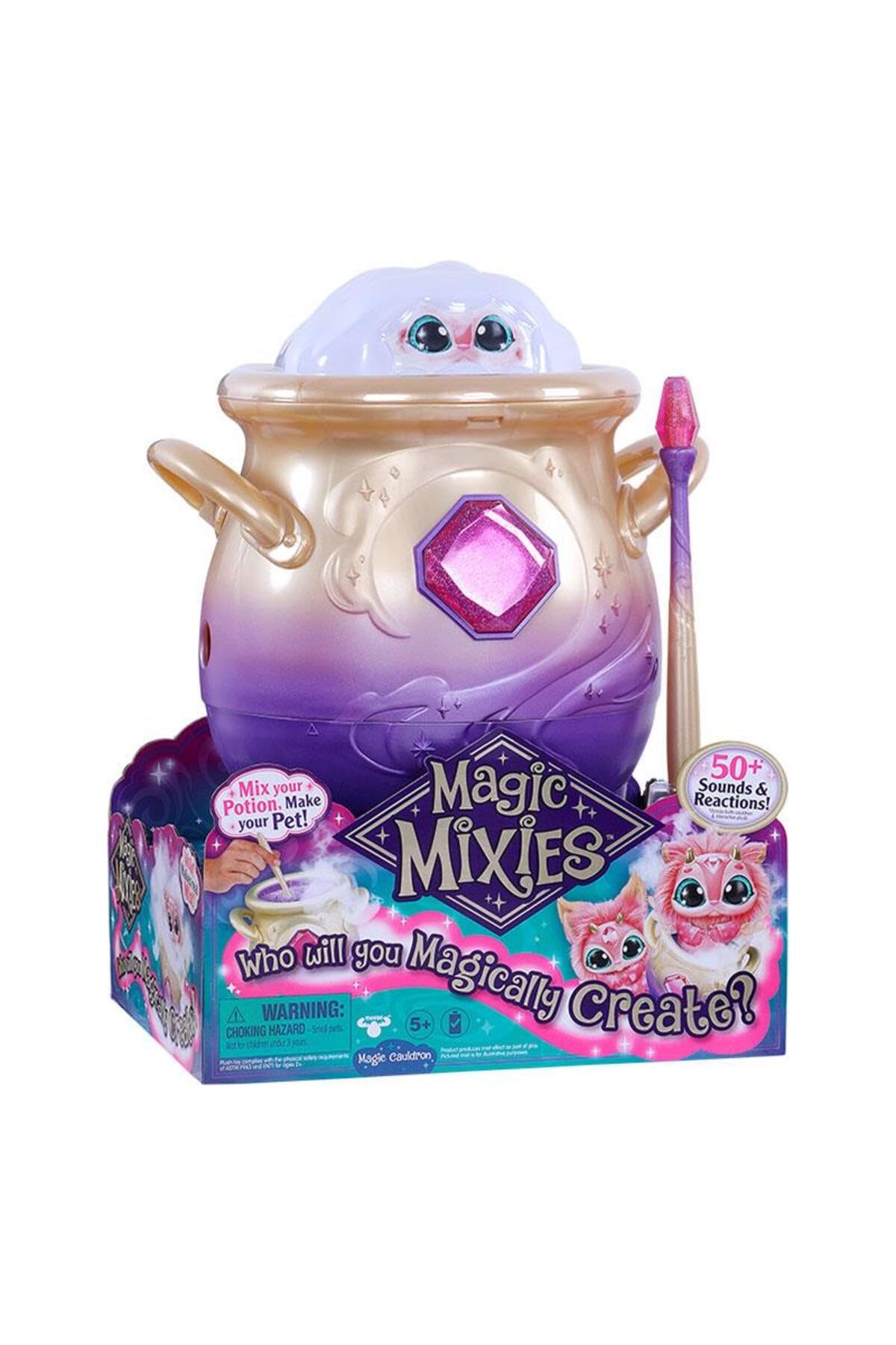 Magic Mixies Famosa My, Pink Plush Toy, Interactive Magic Toy, with Pocket Cauldron, Lights and Sounds, Fog Effect, Funny Doll and Magic Wand, (MGX0000)