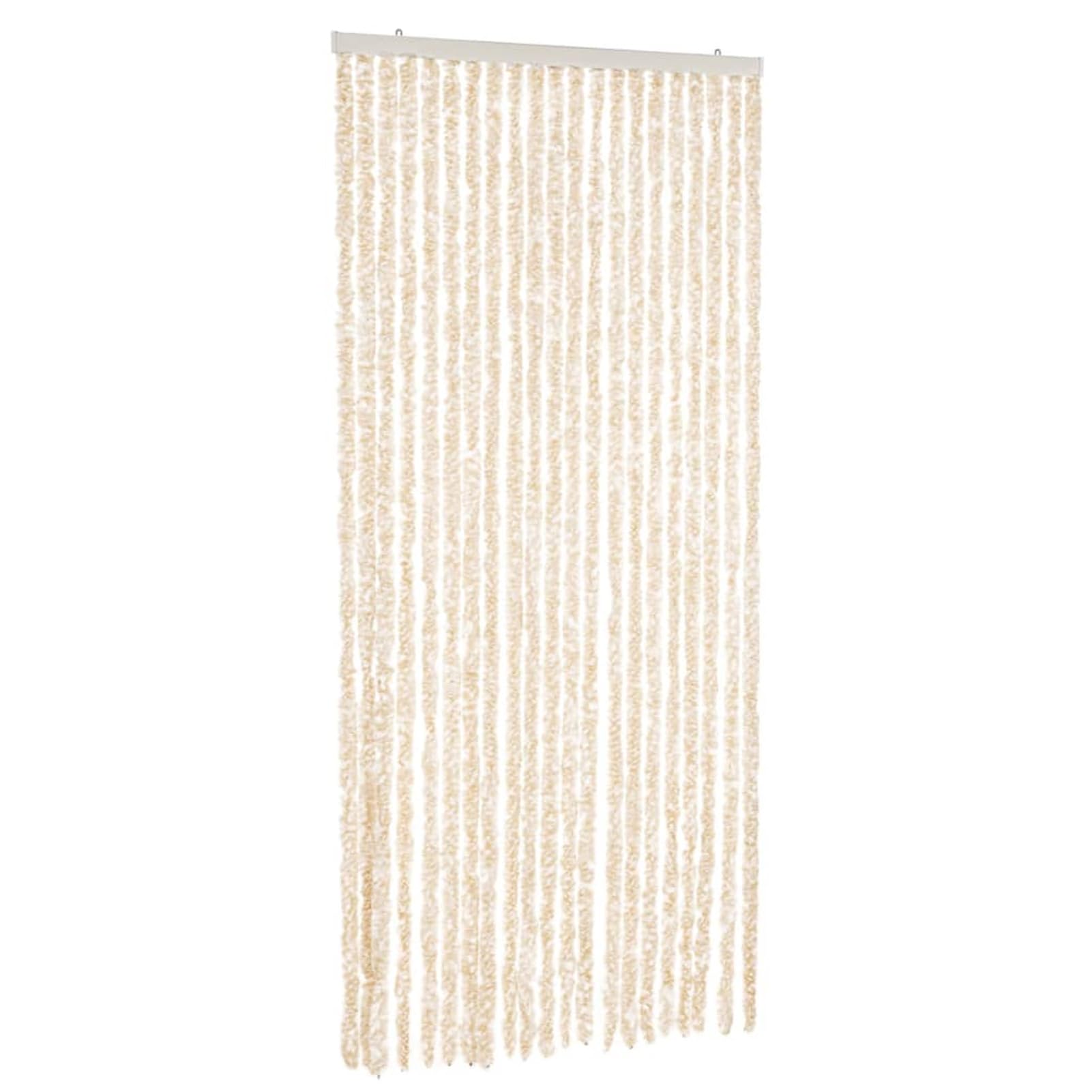 Tenda Antimosche Beige e Bianca 90x220 cm in Ciniglia,Tenda Antimosche per Finestre e Porte Leggera Resistente all'Acqua Silenziosa Zanzariera Antiisetti-377342