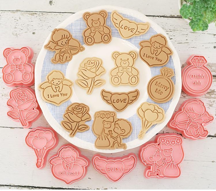 Miniatura 2 de Molde romántico para galletas, adecuado para el día de San Valentín, bodas, aniversarios, herramientas de hornear de dibujos animados 3D, 8 piezas