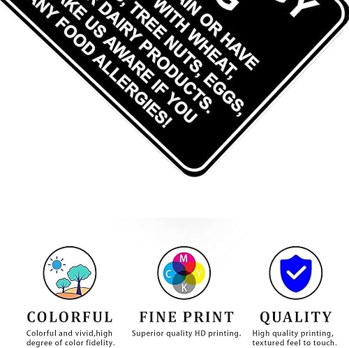 Miniatura 3 de CCPARTON Letrero de seguridad de advertencia de alergias alimentarias de metal - Letrero de precaución de aluminio para tráfico, calle y carretera