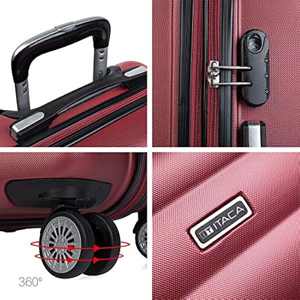 ITACA - Set valigie - Set Valigie Rigide Offerte. Valigia Grande Rigida, Valigia Media Rigida e Bagaglio a Mano. Set di Valigie con Lucchetto Combinazione TSA 71217, Granata