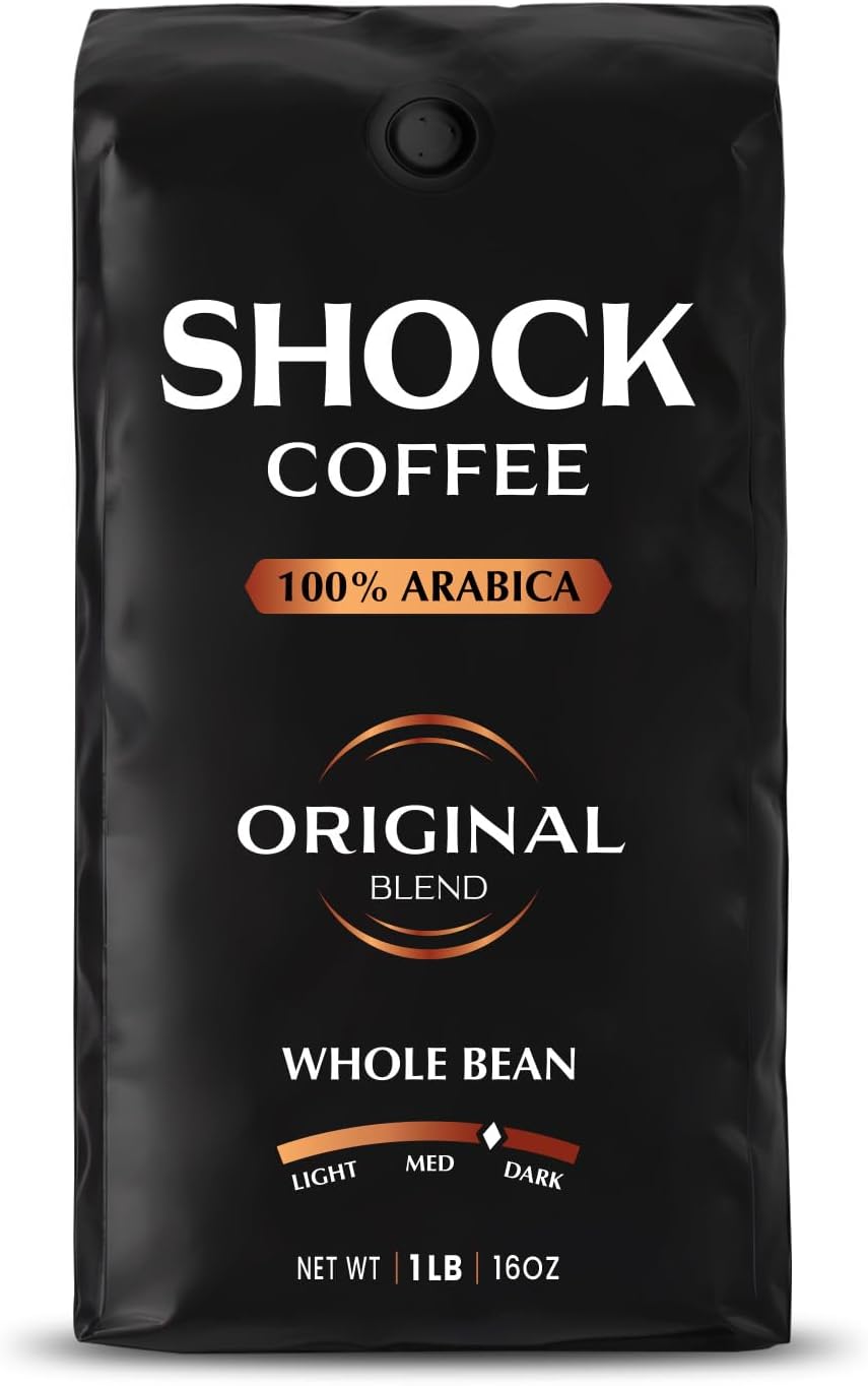 Shock Coffee Whole Bean, The Strongest Caffeinated All-Natural Coffee, Up to 50% more Caffeine. 1 pound