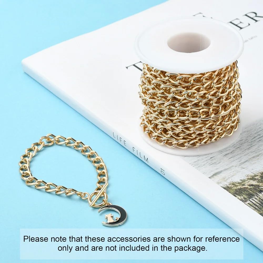 5m Rouleau Chainette pour Bijou Rouleau Aluminium Chaines pour Bracelet à Bricoler Soi Même Collier Fabrication de Bijoux,6.5×10mm(Doré)