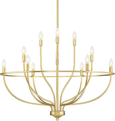 Senroyal Candelabro dorado para comedor, lámpara colgante clásica de 12 luces de granja sobre la mesa, candelabro grande de latón para isla de
